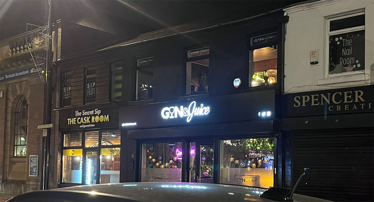 New illuminated shop front sign for Gin & Juice by