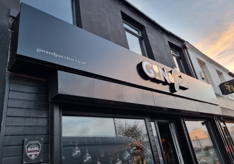 New illuminated shop front sign for Gin & Juice by