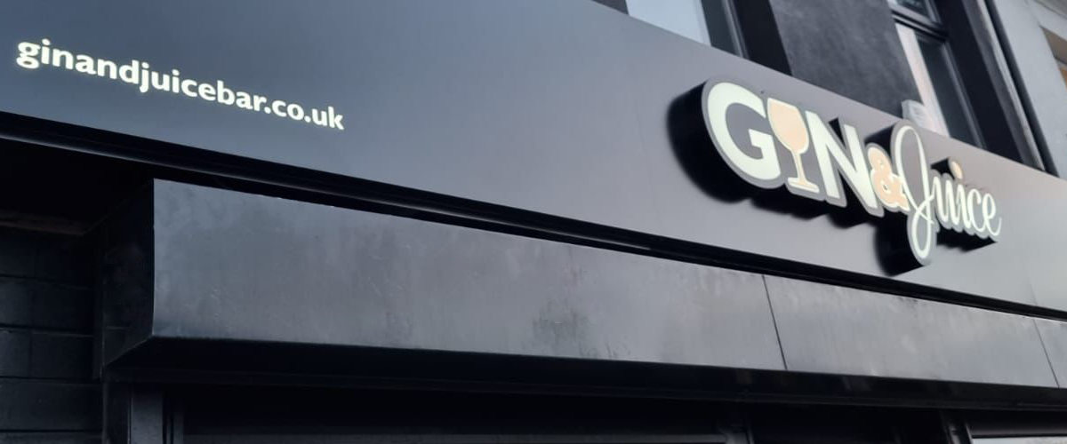 New illuminated shop front sign for Gin & Juice by