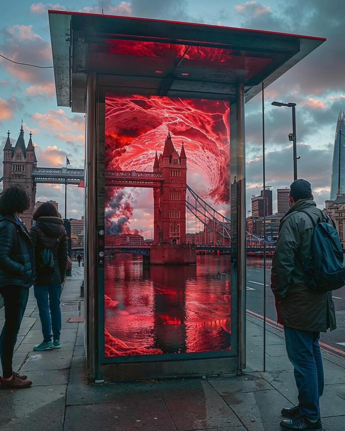 Stranger Things London OOH campaign poster — eerie red lighting and upside-down world