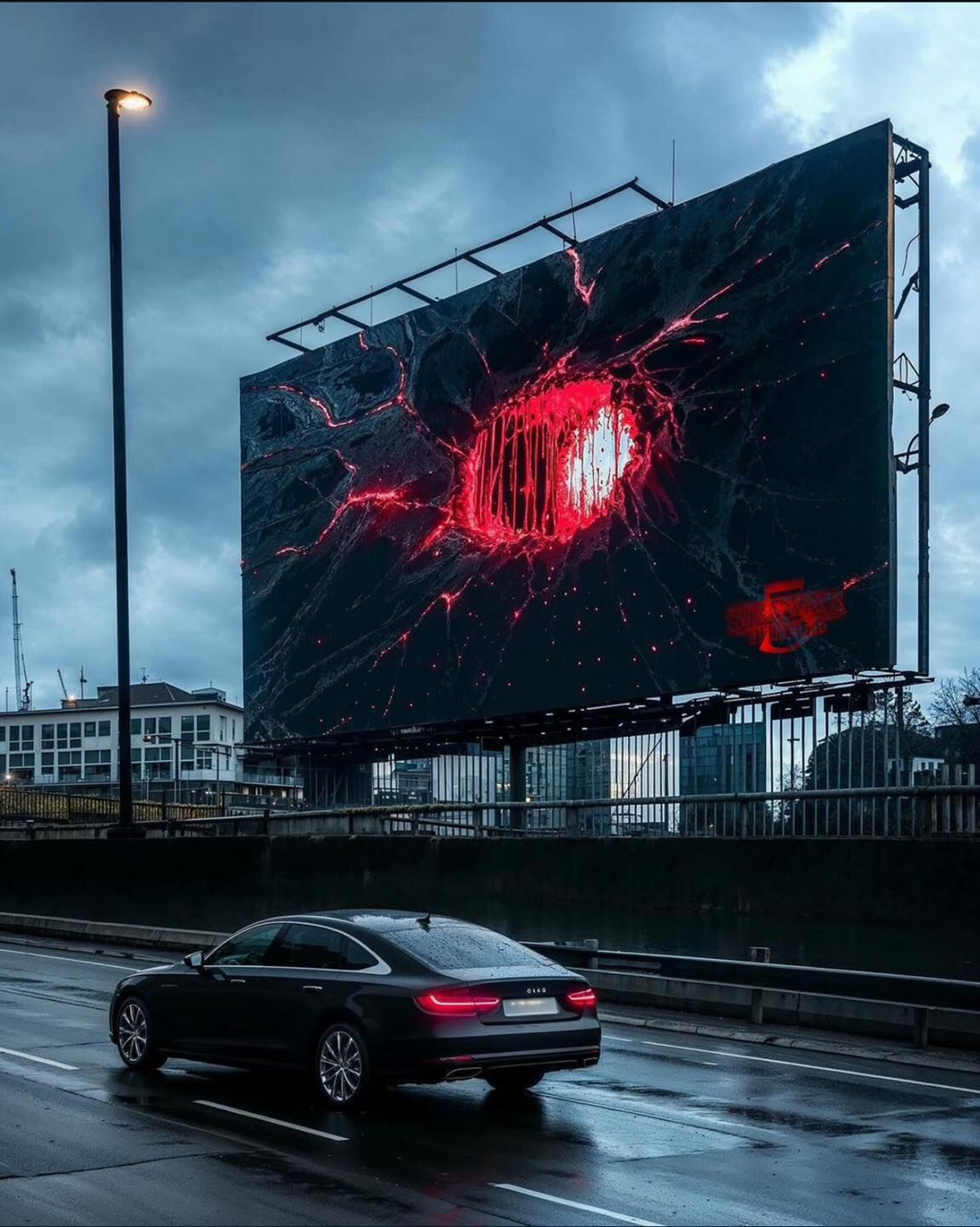Stranger Things OOH installation in London with supernatural glow and red hues